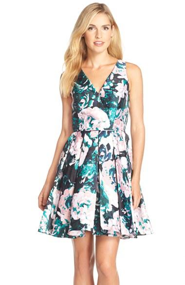 Adrianna Papell - 41911890 Floral Mikado Fit and Flare Cocktail Dress ...