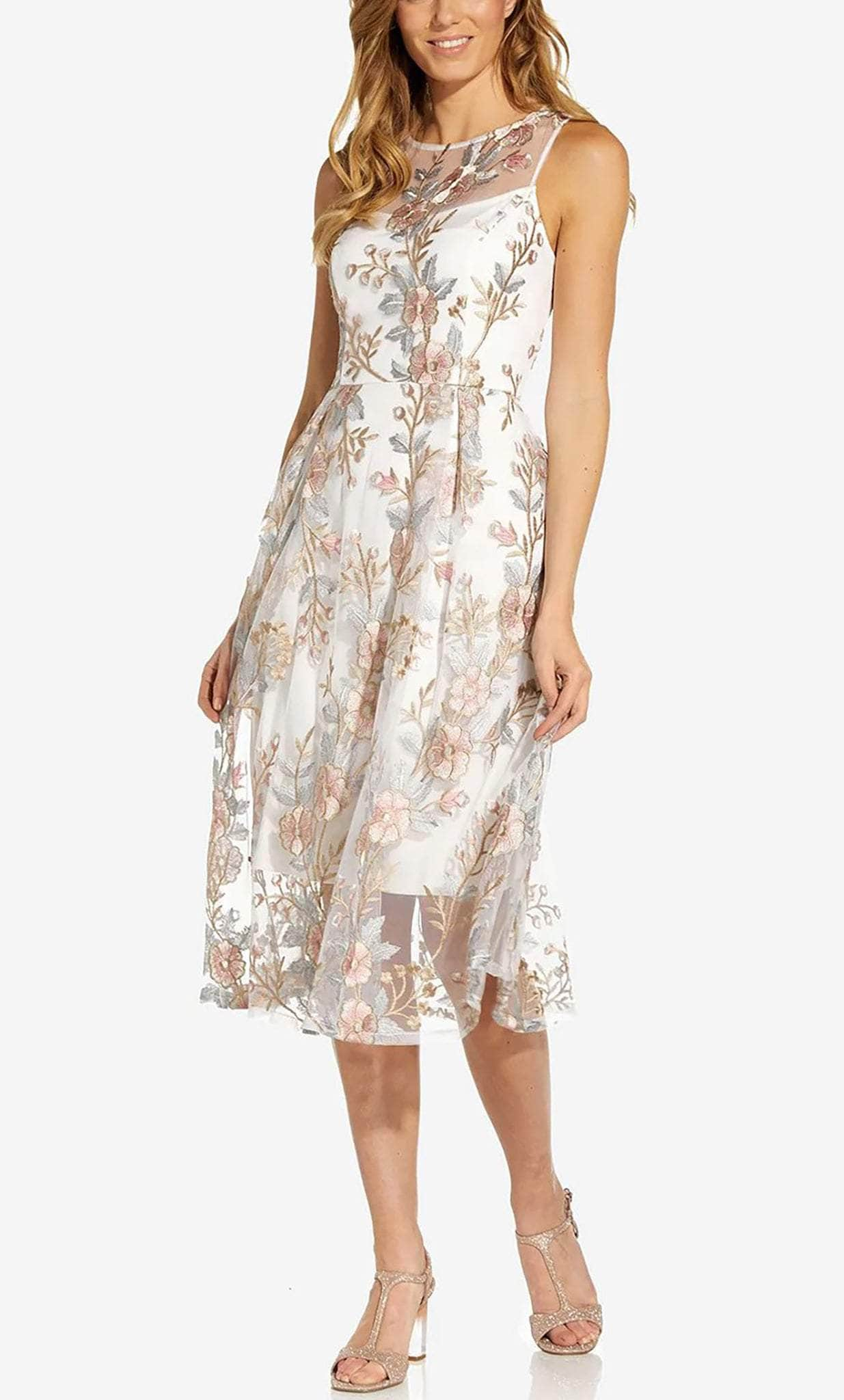 Adrianna Papell AP1D104513 Floral Embroidered Midi Dress