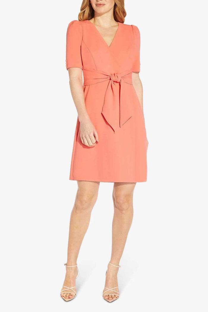 Adrianna Papell AP1D104632 - V-Neck Short Sleeve Cocktail Dress Cocktail Dresses 10 / Peach Blossom