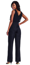 Adrianna Papell AP1E203142 Beaded V neck Chiffon Jumpsuit