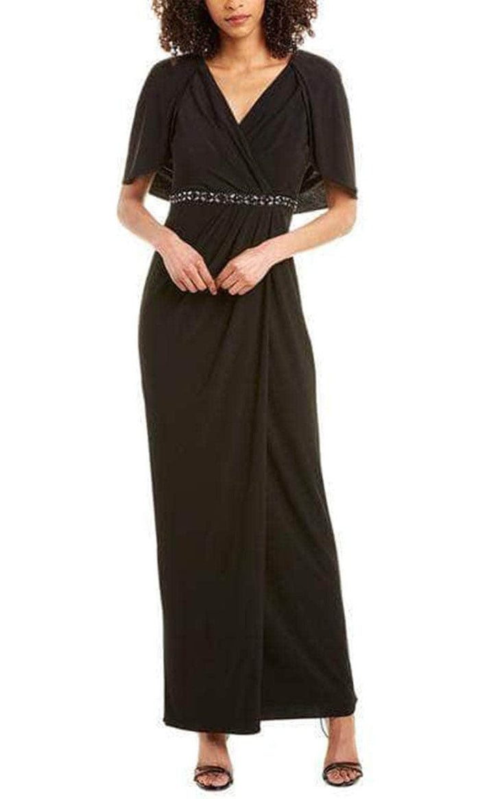 Adrianna Papell AP1E205551 - Chiffon Cape Sleeved Evening Dress Evening Dresses 2 / Black