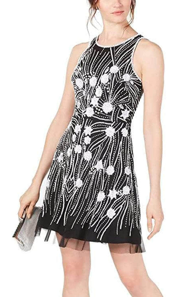 Adrianna Papell AP1E205769 - Sleeveless Jewel Neck Short Dress Cocktail Dresses 4 / Black Ivory