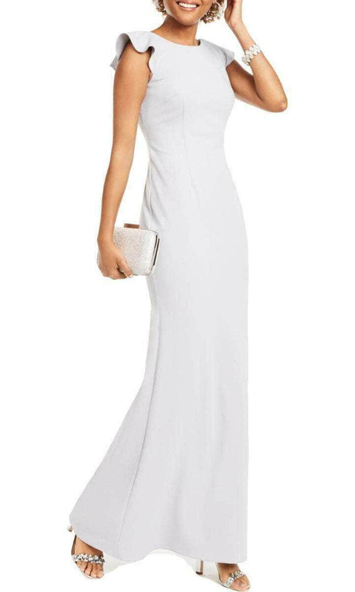 Adrianna Papell AP1E207352 - Ruffle Trimmed Sheath Evening Dress Special Occasion Dress 6 / Bridal Silver