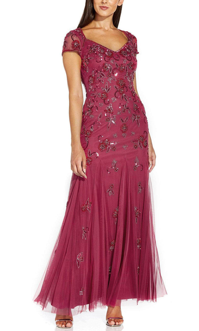 Adrianna Papell AP1E207786 - V Neck Sequin-Appliqued Evening Gown Prom Dresses 2 / Dusty Rouge