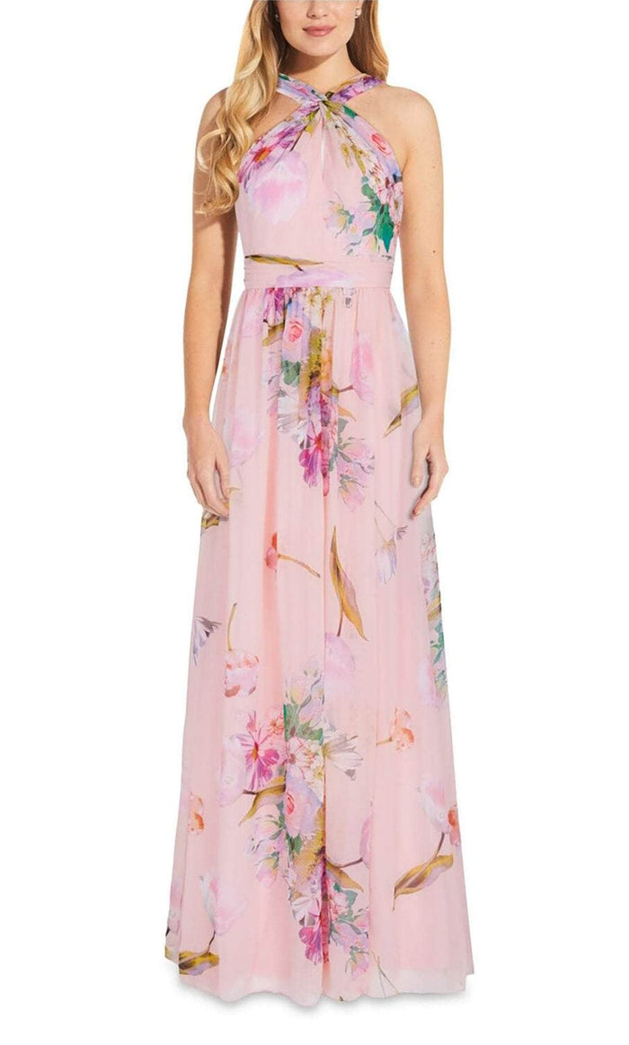 Adrianna Papell AP1E207803 - Full Length A-line Floral Halter Dress Special Occasion Dress 0 / Blush Multi