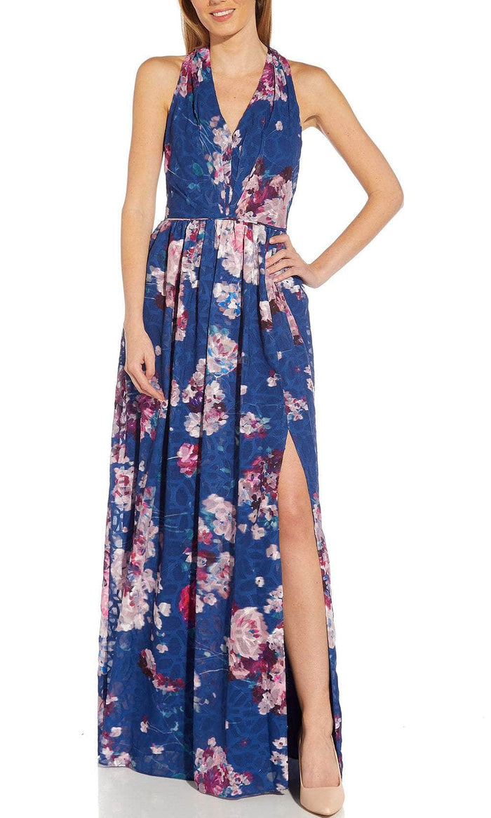 Adrianna Papell AP1E209281 - Floral V-Neck Long Dress Evening Dresses 0 / Blue Multi