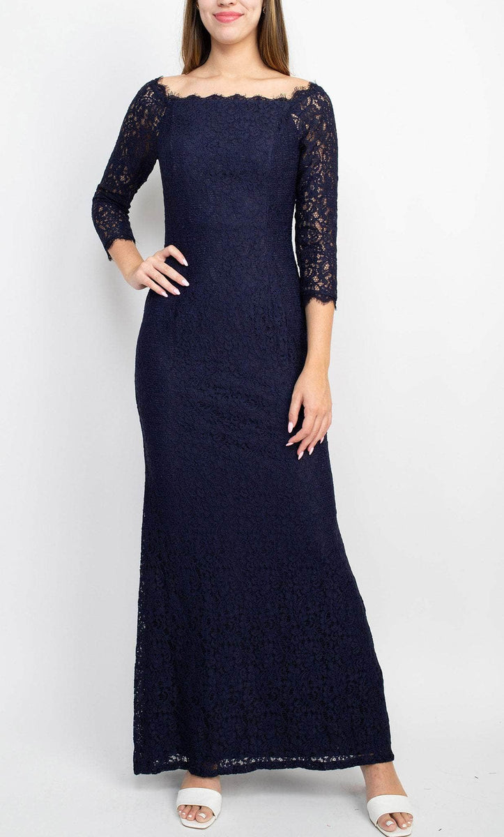 Adrianna Papell AP1E209461 - Straight-Across Neck Lace Evening Dress ...