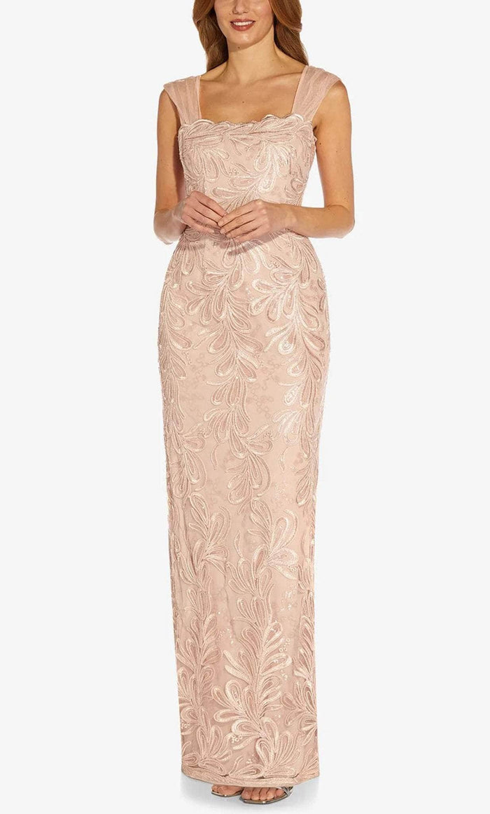 Adrianna Papell AP1E209623 - Sleeveless Straight Across Neck Evening Dresses 0 / Blush