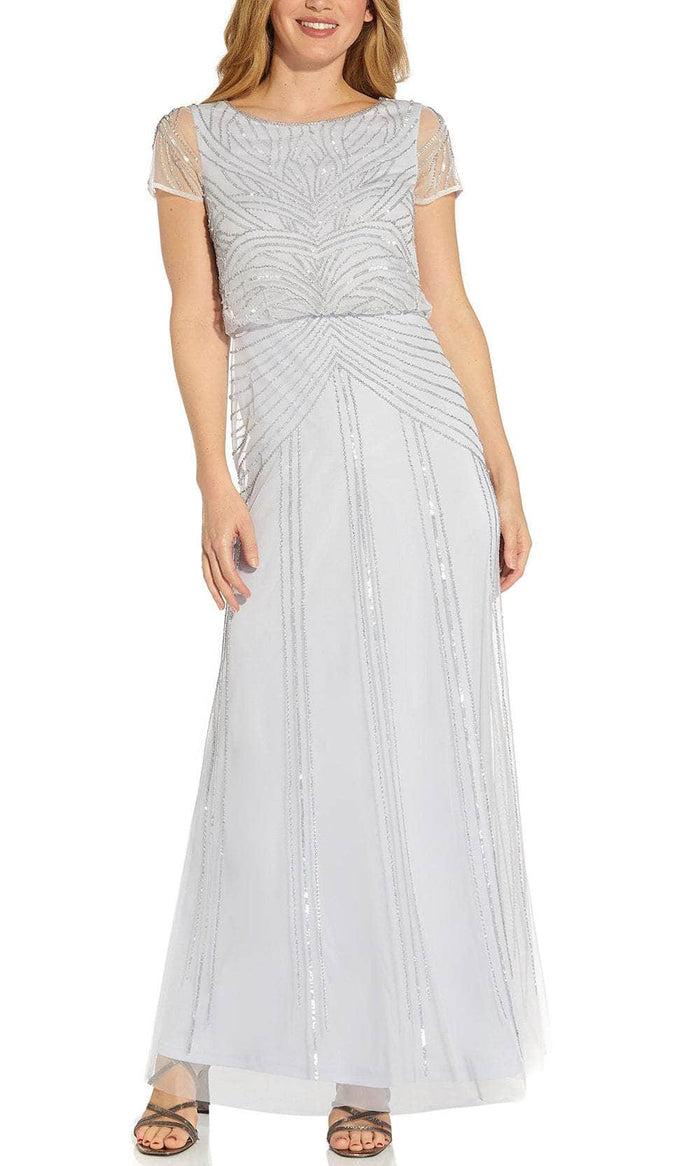 Adrianna Papell AP1E209663 - Short Sleeve Embellished Evening Dress Evening Dresses 0 / Serenity