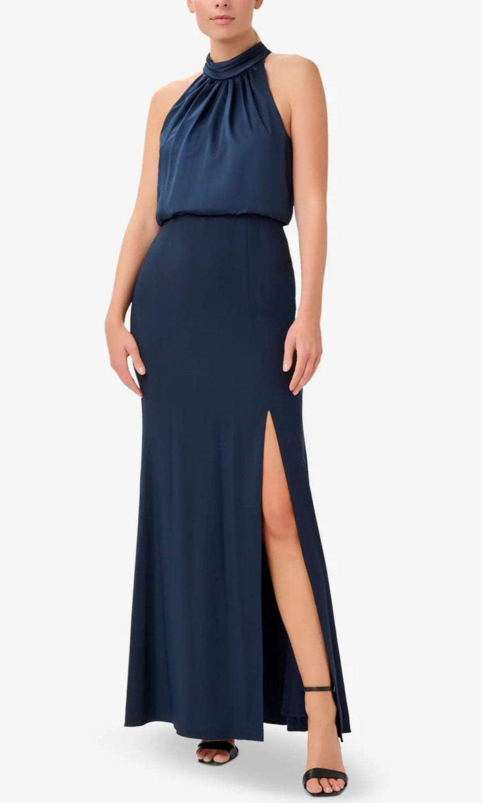 Adrianna Papell AP1E210064 P - Halter Blouson Evening Gown Prom Dresses 2P / Dark Navy