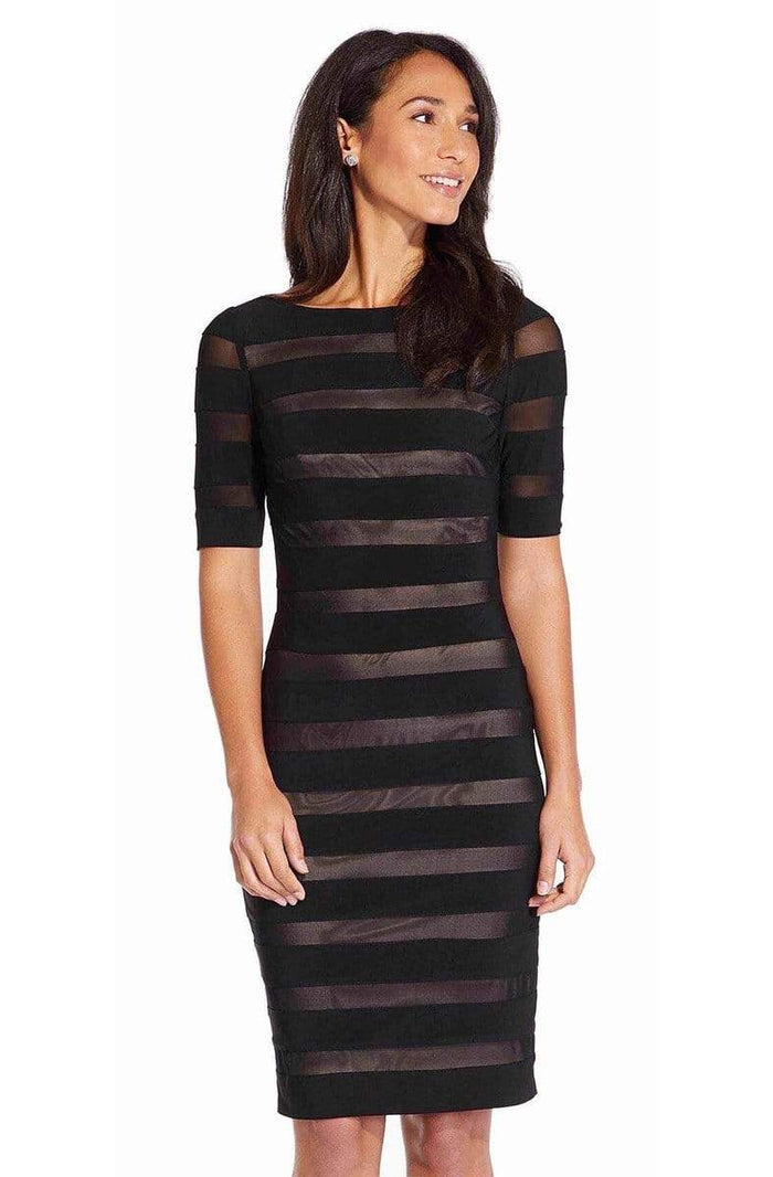 Adrianna Papell - Half Sleeve Stripe Jersey Sheath Dress AP1D103321 - 1 pc Black Pale Pink In Size 18 Available CCSALE 18 / Black Pale Pink