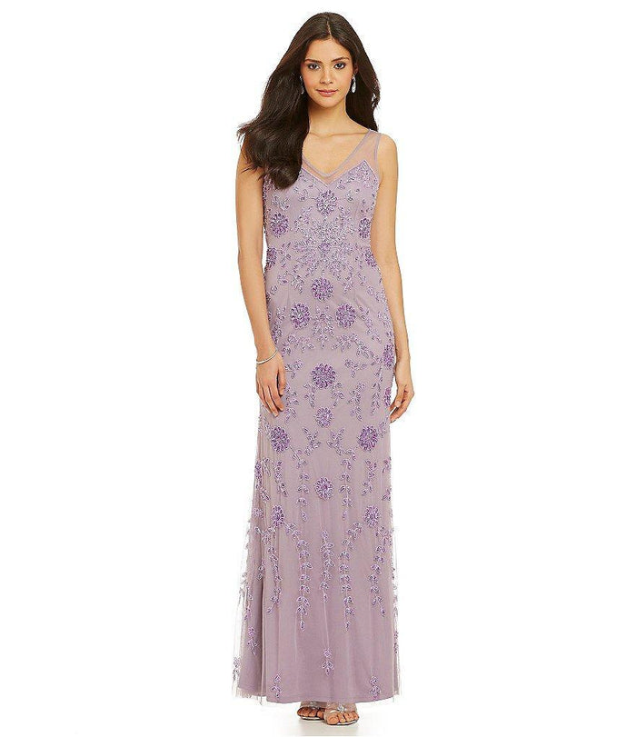 Adrianna Papell - Illusion V-Neckline Long Dress 91884420 Special Occasion Dress 2 / Dusty Orchid