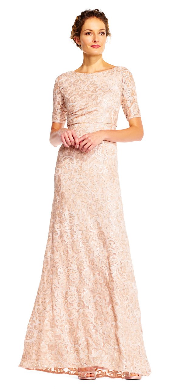 Adrianna Papell - Sequin Lace Embroidered Swirl Mesh Dress