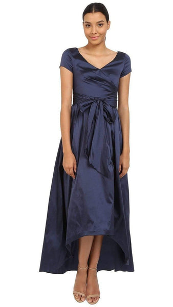 Adrianna Papell V Neck Ruched Taffeta High Low Dress 81917430