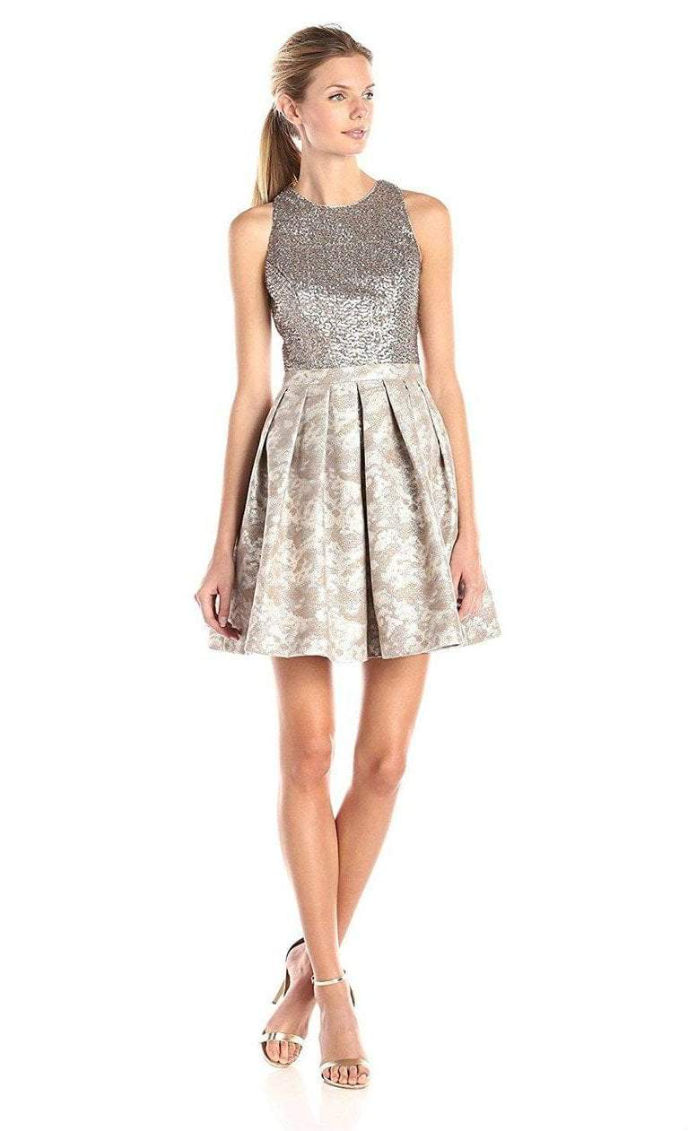 Aidan Mattox 151A11550 Sequined Jewel Neck Pleated A Line Dress