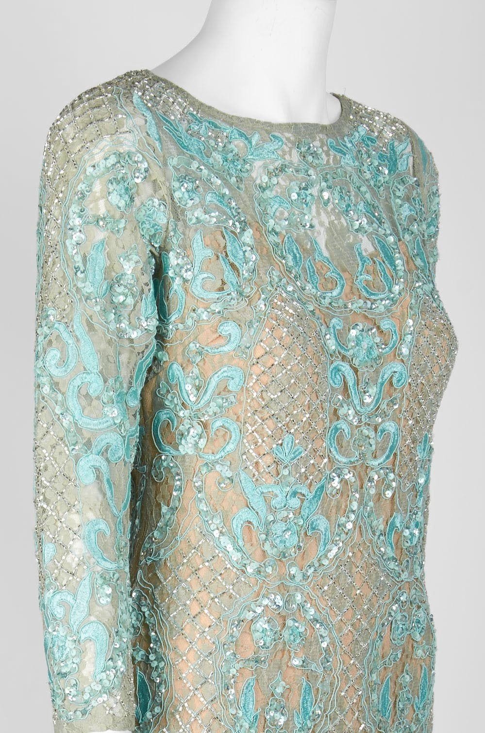 Aidan Mattox - MD1E200660 Embellished Lace Long Sleeve Sheath Dress ...