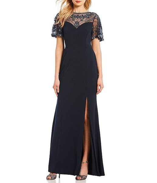 Aidan Mattox MD1E203616 Beaded Neckline Slit Column Gown