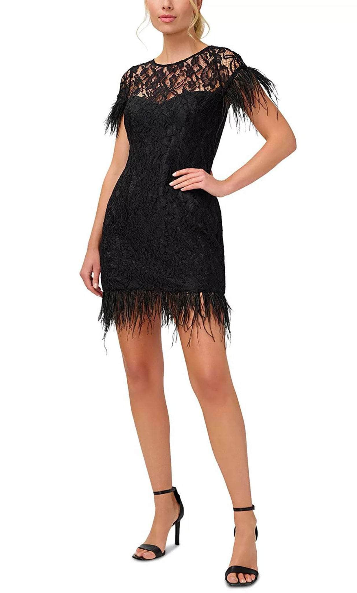 Aidan Mattox MN1E207483 Lace Applique Feather Detailed Cocktail