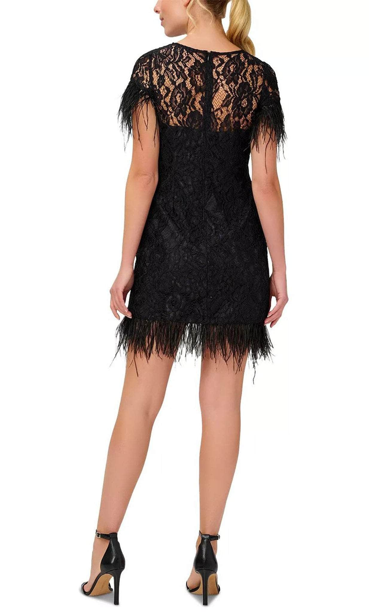 Aidan Mattox MN1E207483 Lace Applique Feather Detailed Cocktail