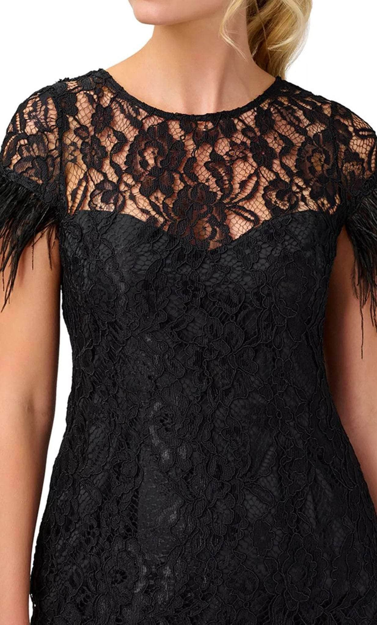 Aidan Mattox MN1E207483 Lace Applique Feather Detailed Cocktail