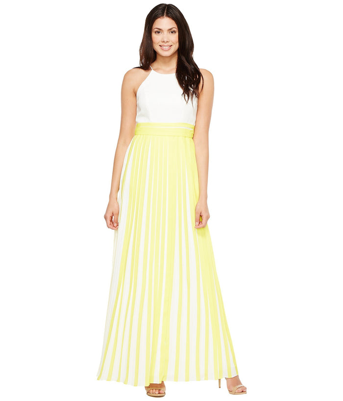 Aidan Mattox Pleated Brocatelle Halter Dress MN1E200900 - 1 pc Lemon In Size 6 Available CCSALE 6 / Lemon