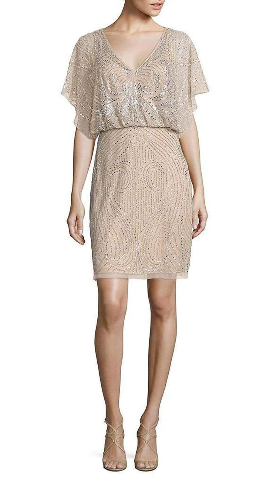 Aidan Mattox Sequined V Neck Blouson Short Dress MD1E200692 1