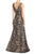 Aidan Mattox V-Neck Printed Jacquard Evening Dress MD1E200300 CCSALE 2 / Brown Multi