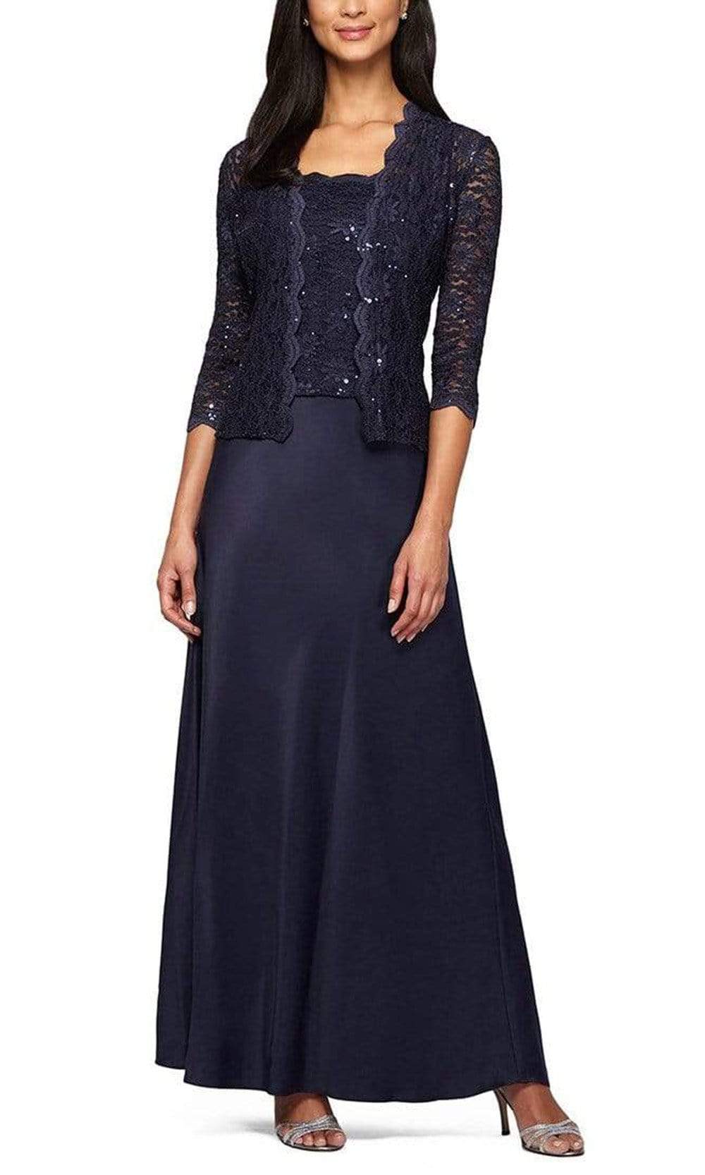 Alex Evenings - 1121198 Lace and Chiffon Dress with Lace Jacket ...