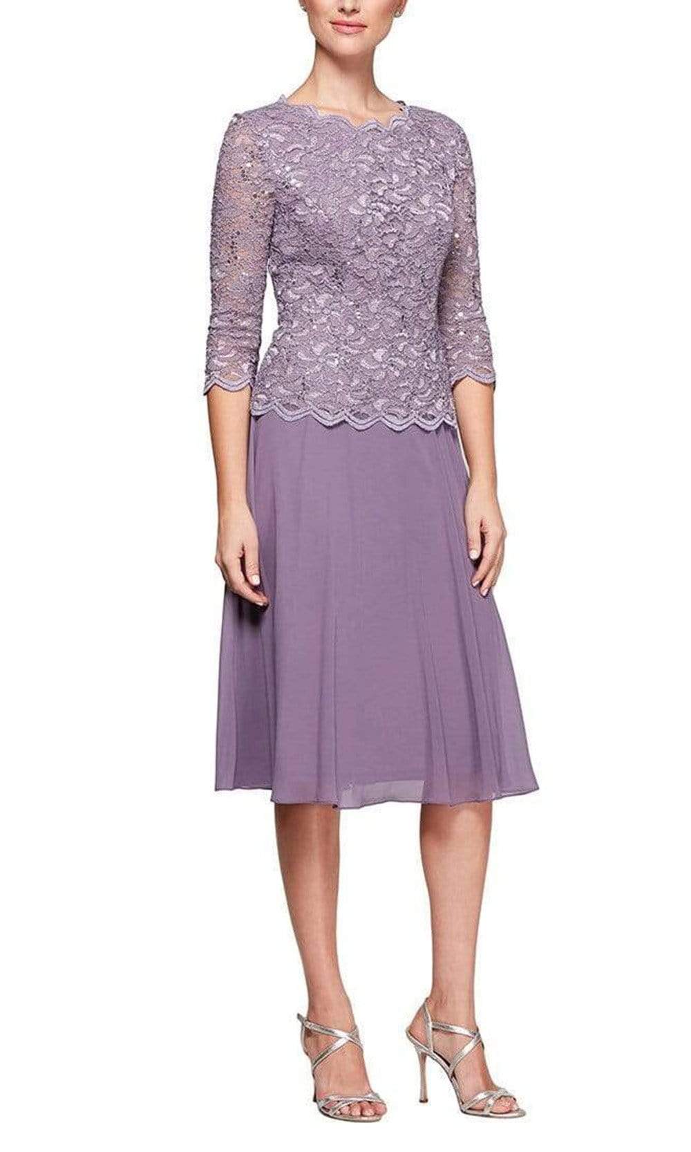Alex Evenings - 1121796 Scallop Lace Top Tea Length Chiffon Dress ...