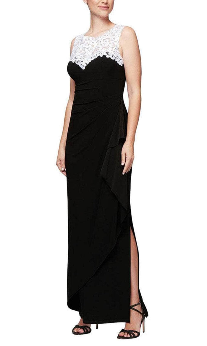 Alex Evenings - 4351423 Sleeveless Ruched Long Dress Mother of the Bride Dresses 14W / Blk Wht