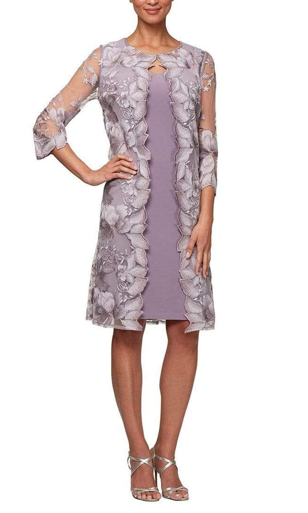 Alex Evenings 81122202 Embroidered Lace Mock Jacket Jersey Dress