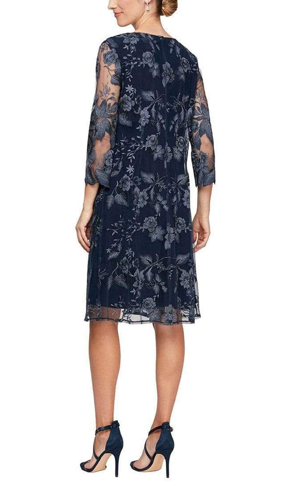 Alex Evenings 81122202 Embroidered Lace Mock Jacket Jersey Dress