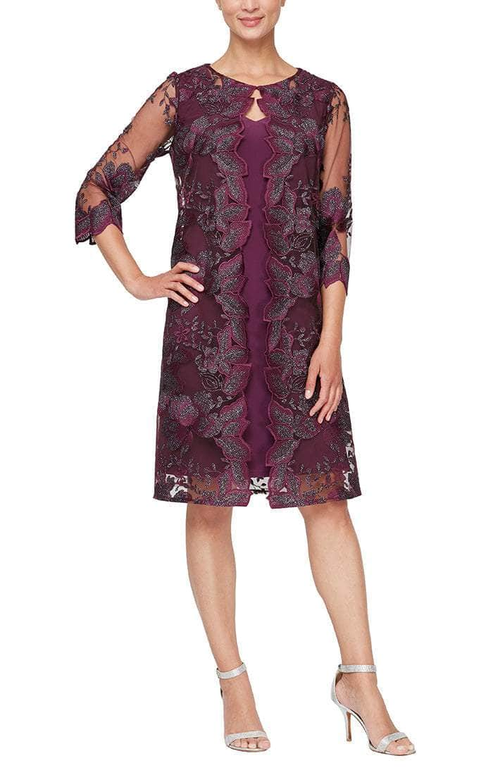 Alex Evenings 81122202 Embroidered Lace Mock Jacket Jersey Dress