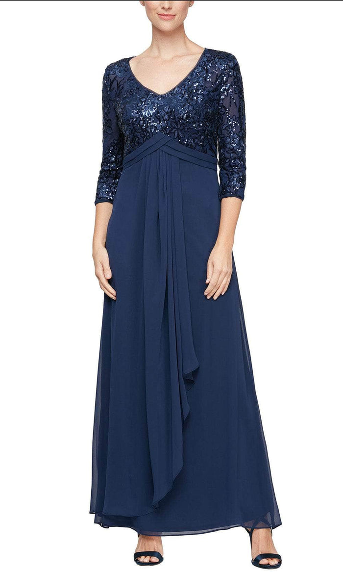 Alex Evenings 8196784 - Floral Sequin Evening Dress Special Occasion Dress 4 / Navy