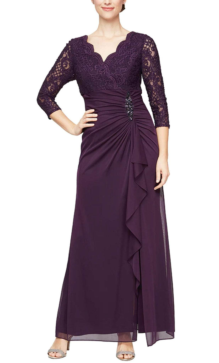 Alex Evenings 82122469 - Formal Lace-Made High Waist Evening Gown Mother of the Bride Dresses 4P / Eggplant