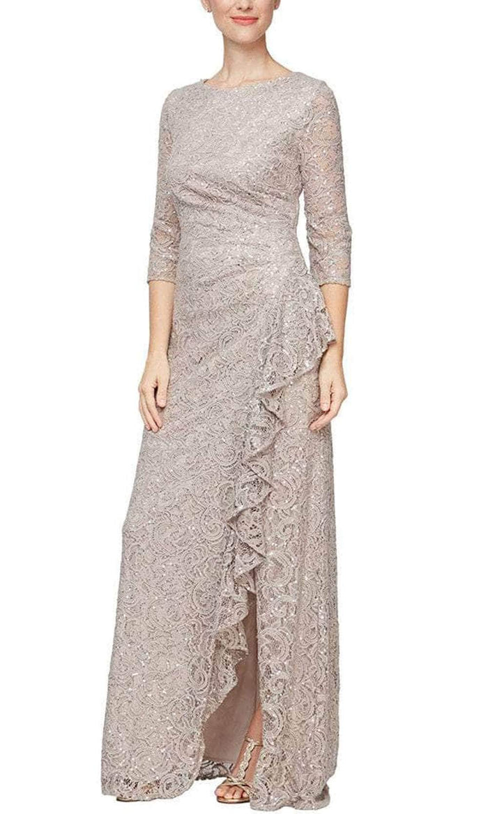 Alex Evenings - 84122476 Embroidered Quarter Sleeve Long Dress Mother of the Bride Dresses 14W / Buff