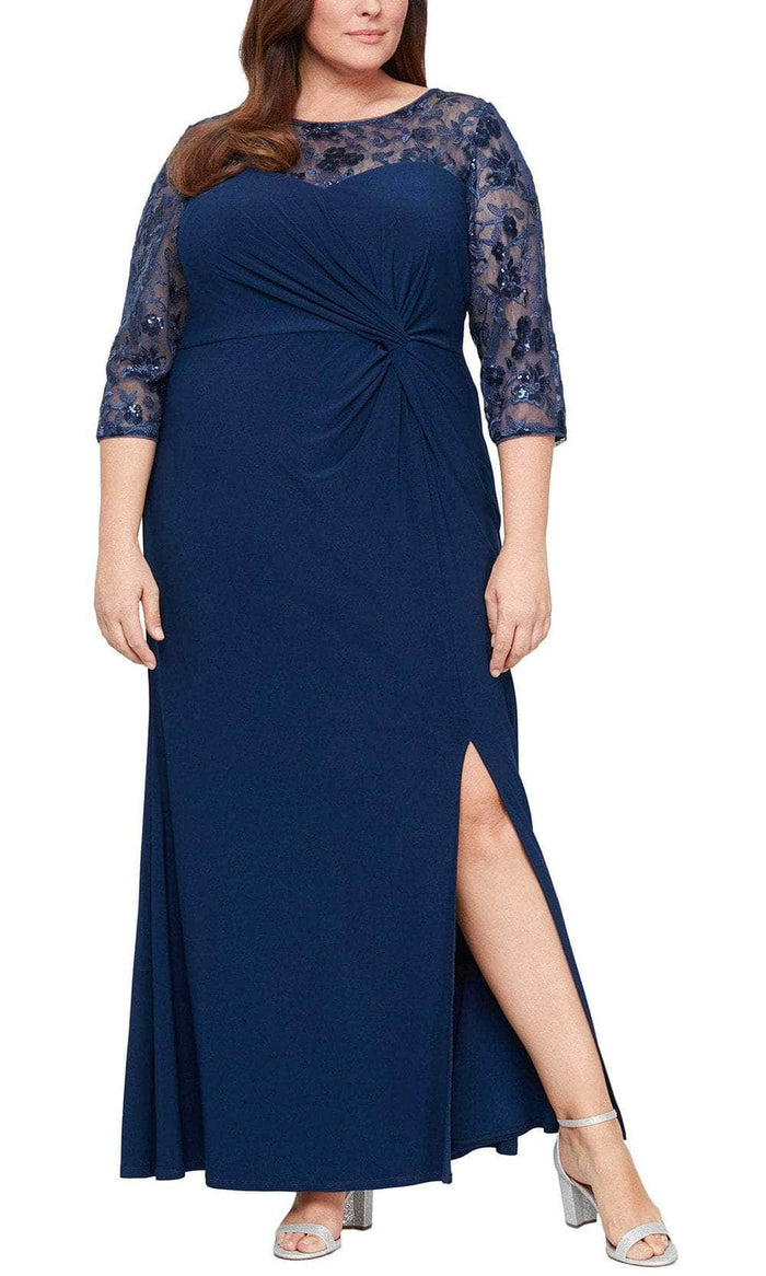 Alex Evenings 84351605 - Ornate Illusion Neckline Evening Dress Special Occasion Dress 14W / Navy