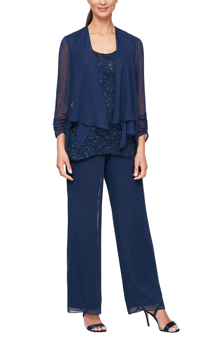 Alex Evenings 8492002 - Three-Piece Set Chiffon Jumpsuit Formal Pantsuits 14W / Navy