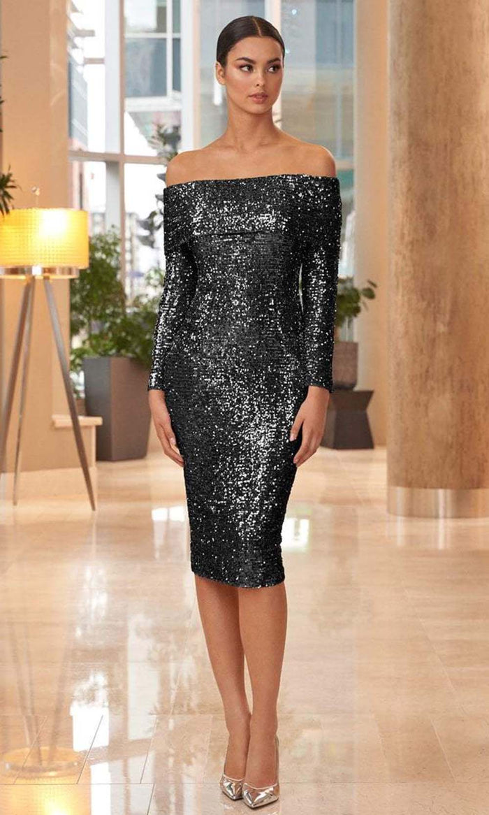 Alexander by Daymor - 1052 Off-Shoulder Sequin Sheath Dress - 1 pc Navy In Size 6 Available CCSALE 6 / Navy