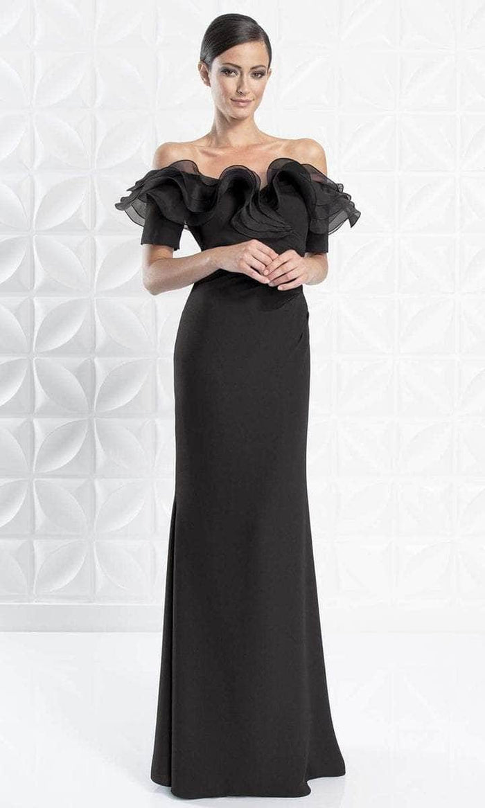 Alexander by Daymor - 1257 Sheer Ruffled Off-shoulder Long Gown - 1 pc Midnite in Size 12 Available CCSALE 12 / Midnite