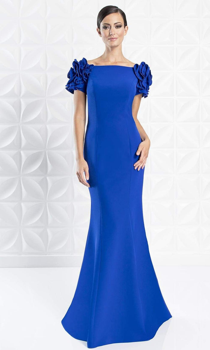 Alexander By Daymor - 1270 Embellished Bateau Long Trumpet Dress Evening Dresses 6 / Blue