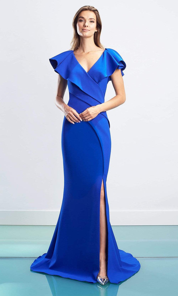 Alexander by Daymor - 1456 Cap Sleeves V-Neck Trumpet Gown With Slit ...
