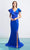 Alexander By Daymor - 1456 Cap Sleeves V-Neck Trumpet Gown With Slit Evening Dresses 4 / Blue