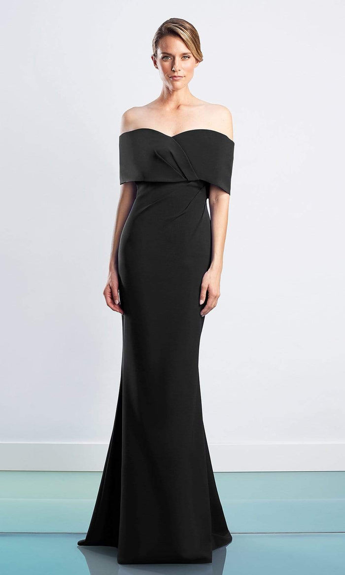 Alexander By Daymor - 1471 Off Shoulder Buttons Back Sheath Dress Evening Dresses 4 / Black