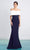 Alexander By Daymor - 1471 Off Shoulder Buttons Back Sheath Dress Evening Dresses 4 / Navy/White