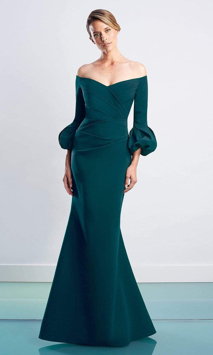 Alexander By Daymor - 1478 Quarter Sleeves Pleated Trumpet Dress Evening Dresses