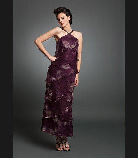 Alexander by Daymor - 3451 Beaded Halter Layered Sheath Evening Dress Mother of the Bride Dresses 2 / Aubergine