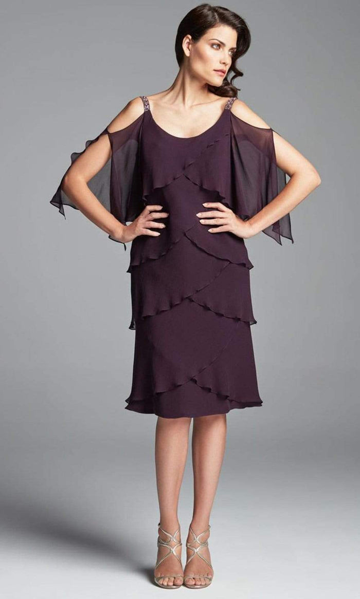 Alexander By Daymor - Scoop Neck Petal Cold Shoulder Dress 381 - 1 pc Aubergine In Size 10 Available CCSALE 10 / Aubergine