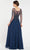 Alyce Paris - 27244 Beaded Illusion Neckline and Quarter Length Sleeve A-line Dress - 2 pcs Navy in Size 8 and 12 Available CCSALE