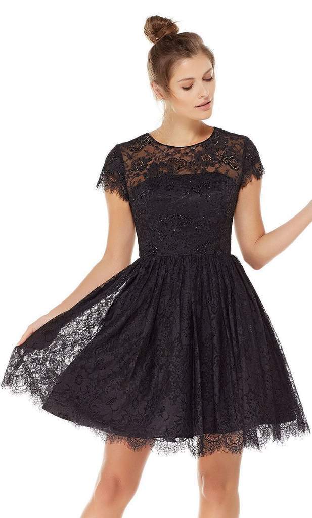 Alyce Paris - 3792 Fit and Flare Lace Overlay Cocktail Dress - 1 pc Bl ...